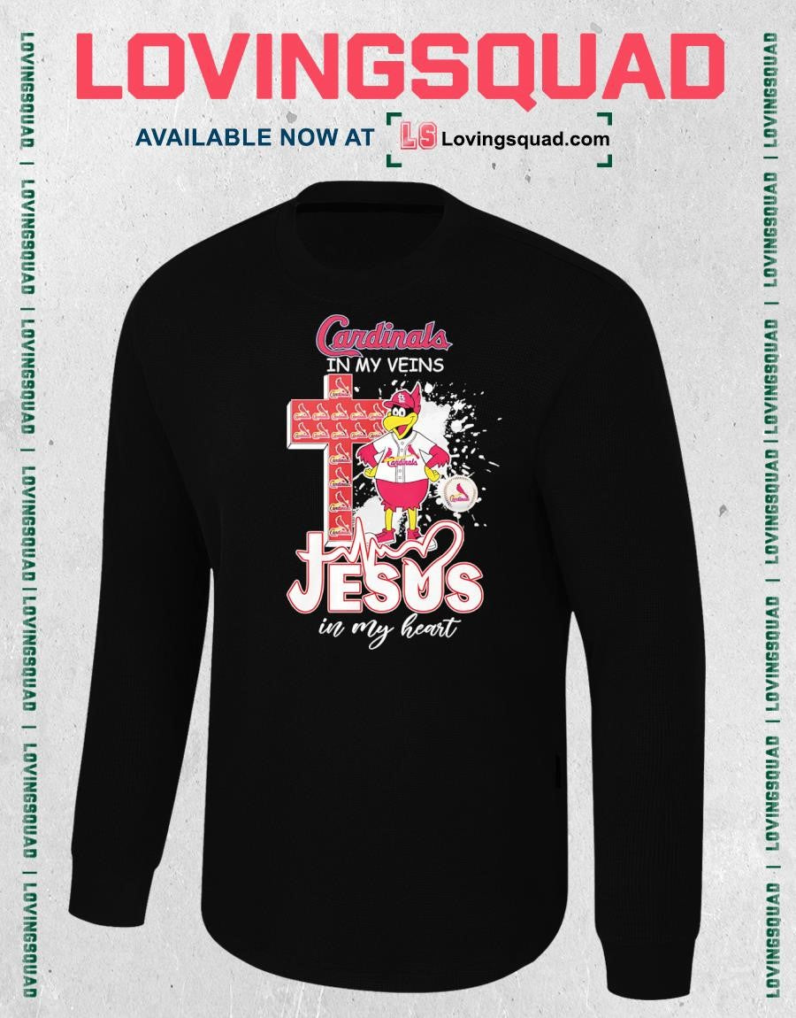 St. Louis Cardinals Fredbird in my veins Jesus in my heart mascot shirt