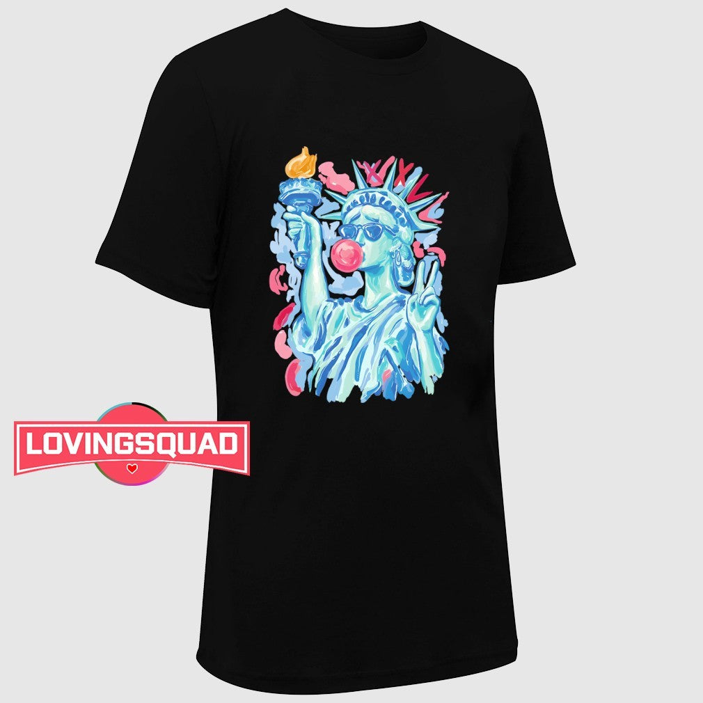 Statue Of Liberty Blowing Bubble Gum 4th Of July Graphic Shirt