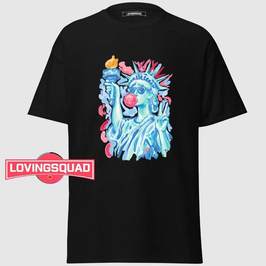Statue Of Liberty Blowing Bubble Gum 4th Of July Graphic Shirt