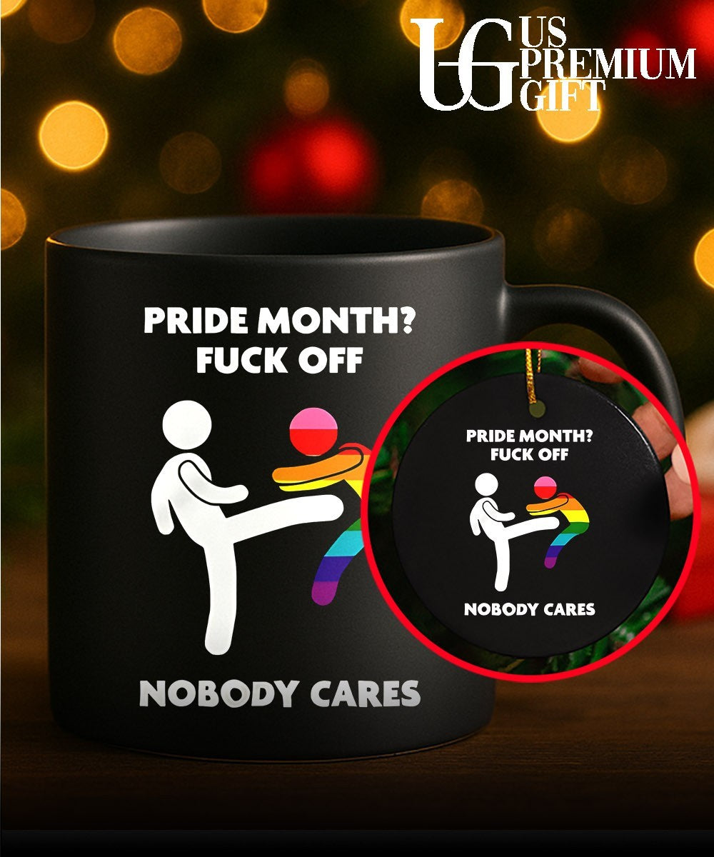 Stick figure kicking rainbow character pride month fuck off nobody cares shirt
