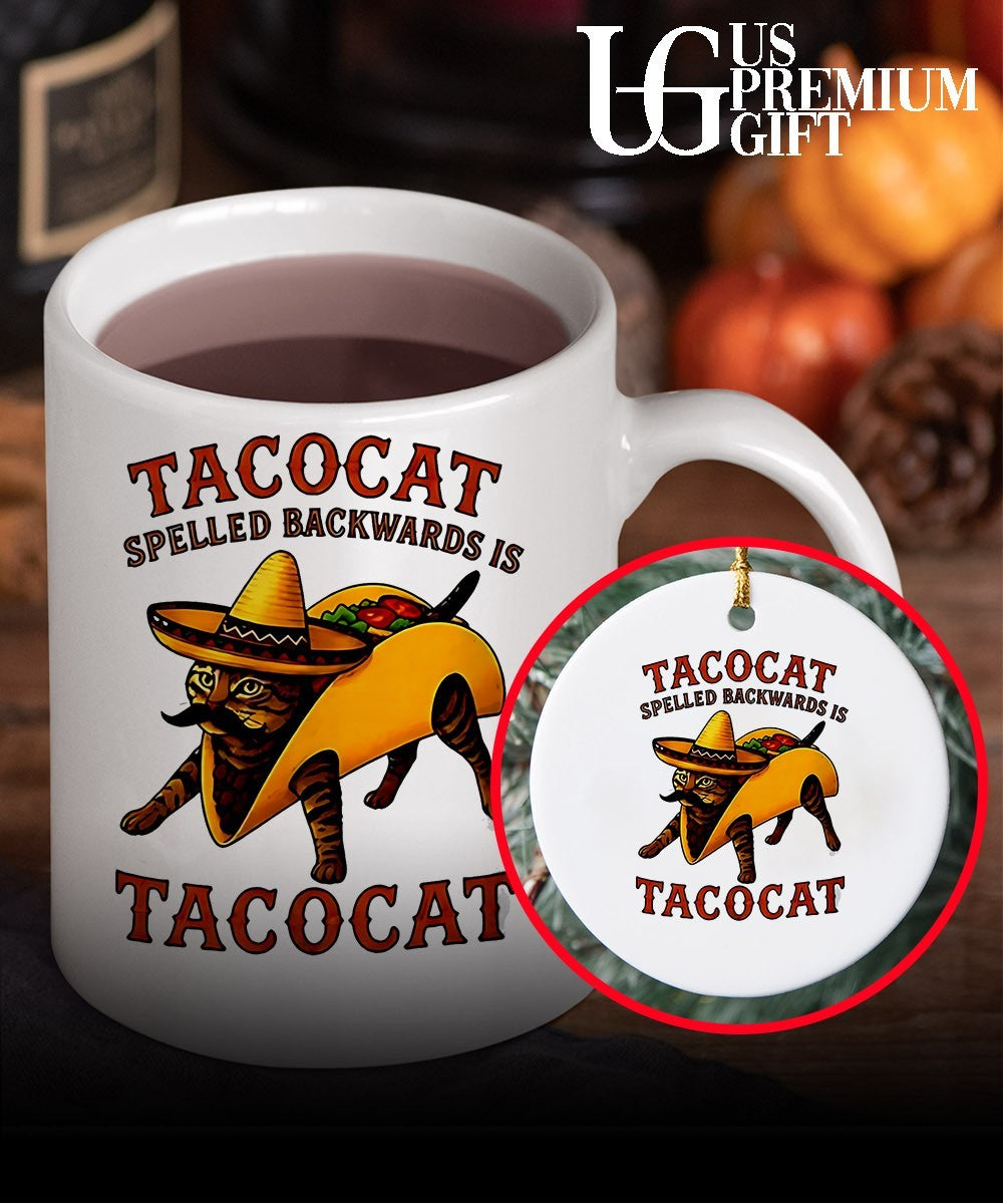 Tacocat Spelled Backwards is Tacocat Mexican Hat Mustache Cat in Taco shirt
