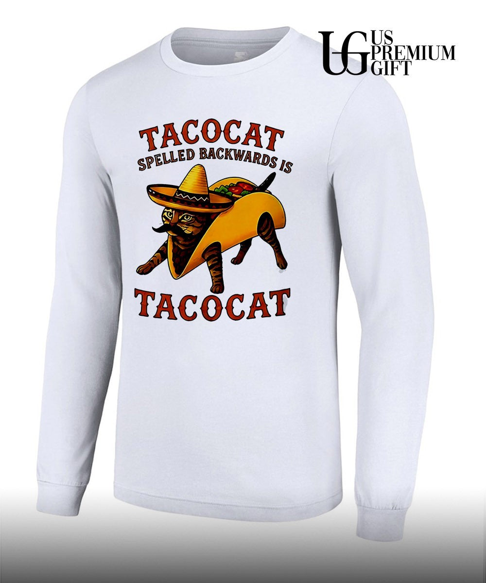 Tacocat Spelled Backwards is Tacocat Mexican Hat Mustache Cat in Taco shirt