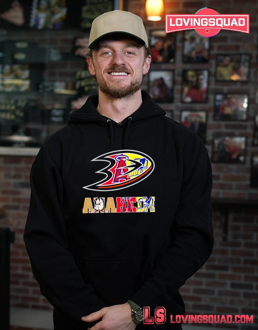 Teams of Anaheim Ducks Bolts LA Angels sports logos graphic shirt