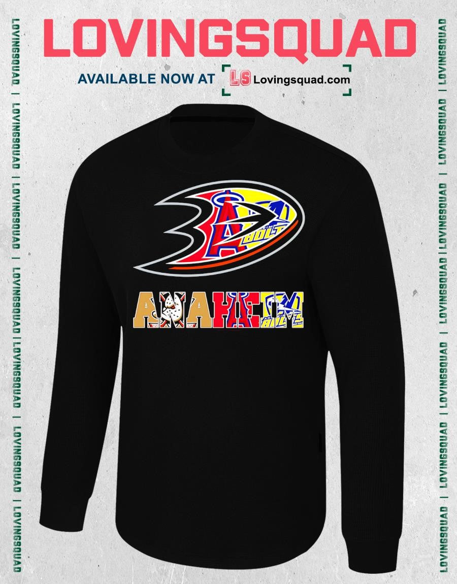 Teams of Anaheim Ducks Bolts LA Angels sports logos graphic shirt
