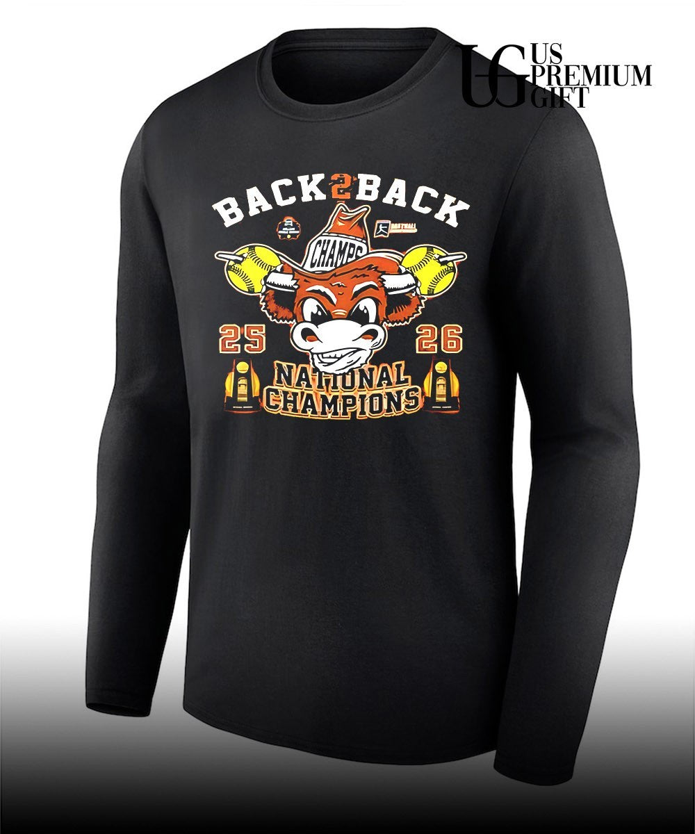 Texas Longhorns Back2Back 25-26 National Champions Softball NCAA Tournament shirt