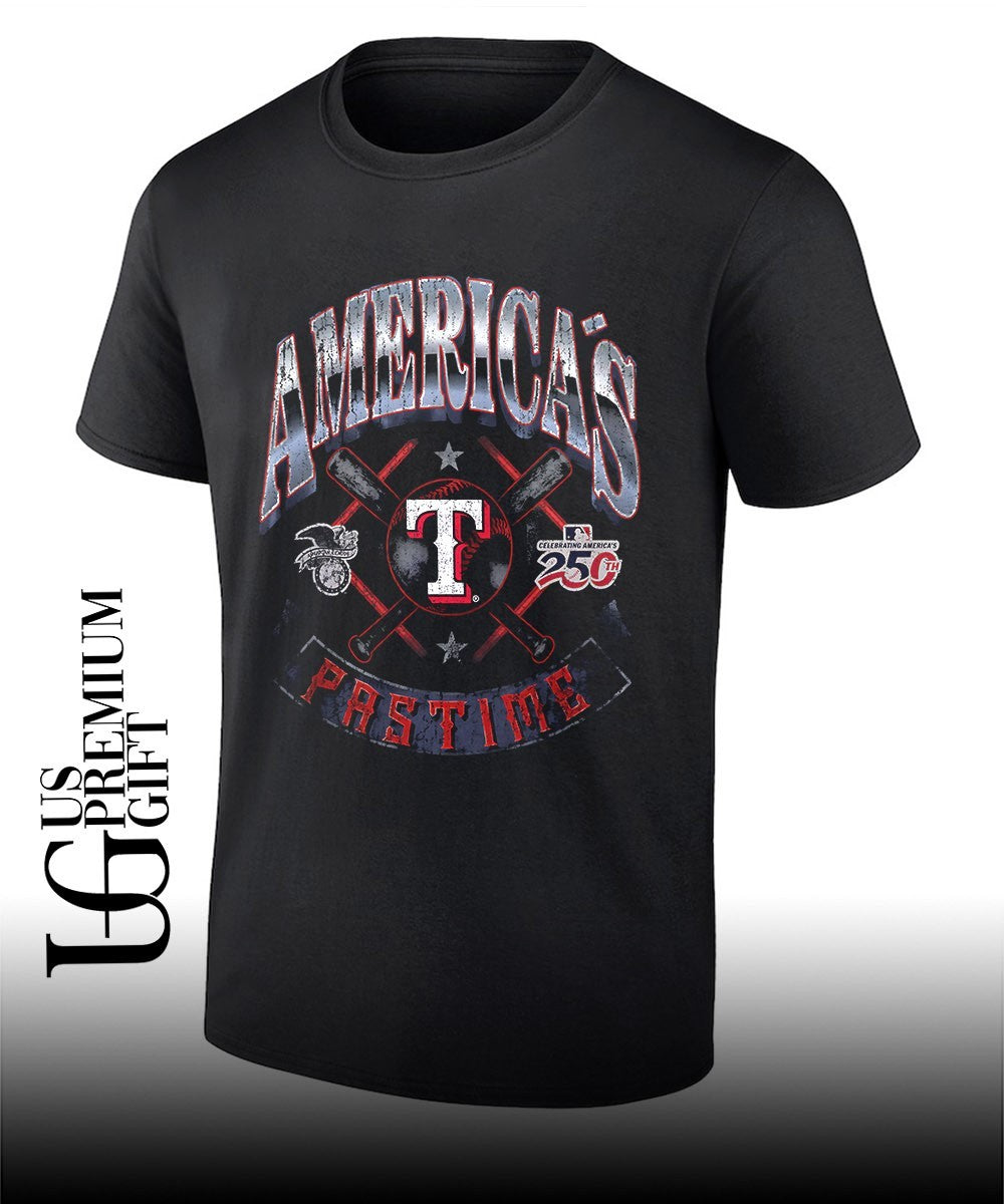 Texas Rangers baseball Americana 250th Pastime celebrating logo shirt