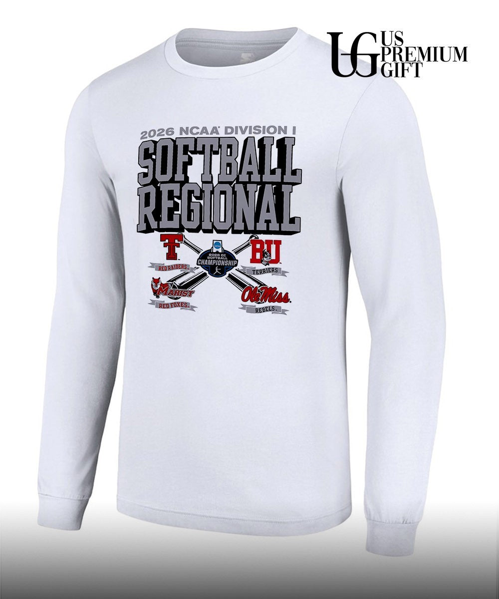 Texas Tech and Boston University and Marist College and Ole Miss 2026 NCAA Division I Softball Regional logo shirt