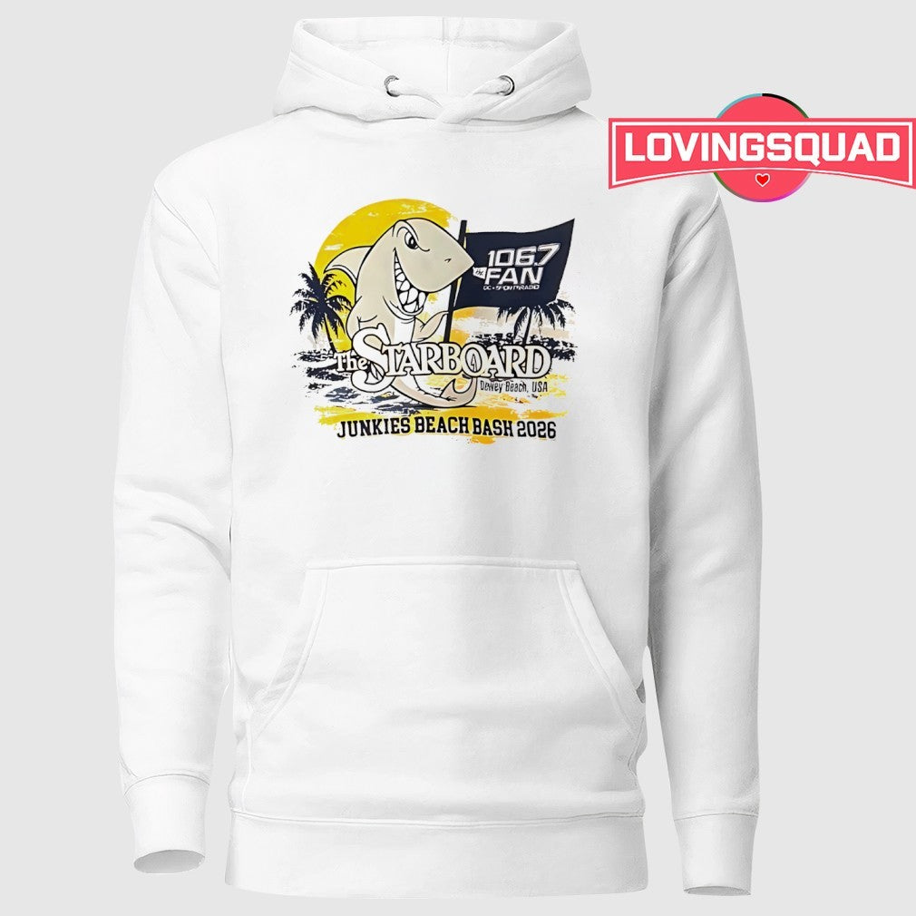The Starboard Junkies Beach Bash 2026 106.7 The Fan Shark Beach Party shirt
