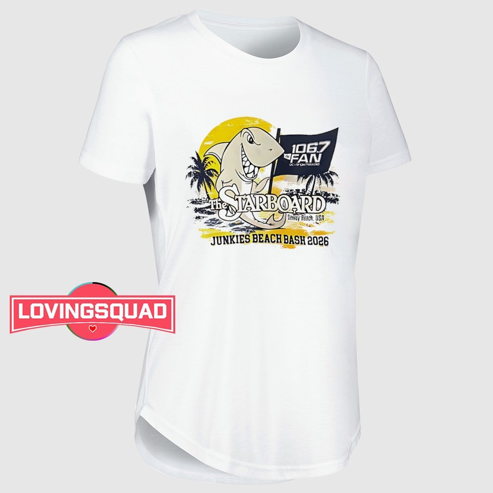The Starboard Junkies Beach Bash 2026 106.7 The Fan Shark Beach Party shirt
