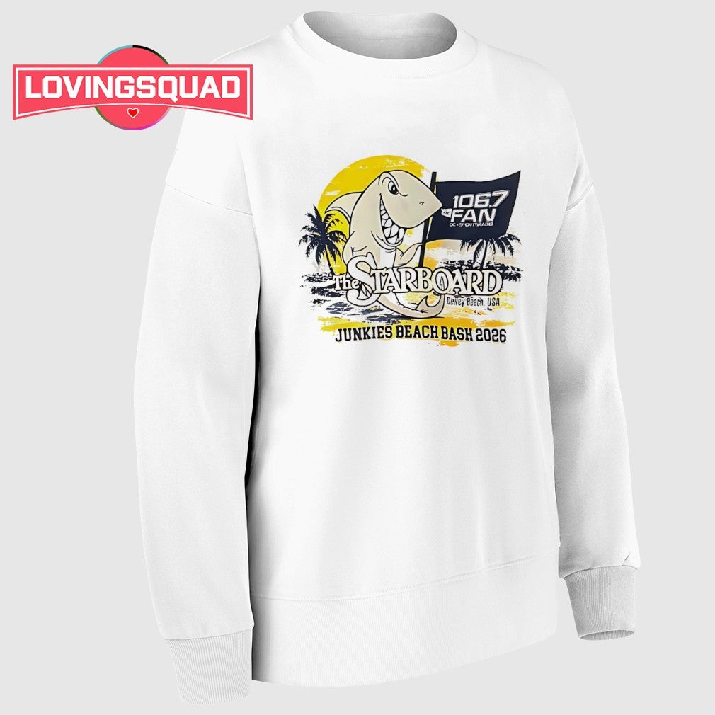 The Starboard Junkies Beach Bash 2026 106.7 The Fan Shark Beach Party shirt