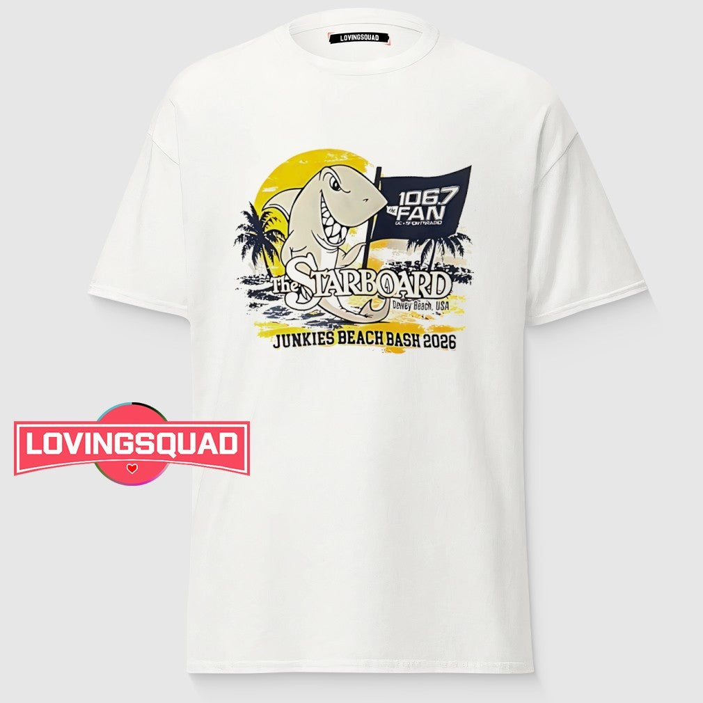 The Starboard Junkies Beach Bash 2026 106.7 The Fan Shark Beach Party shirt