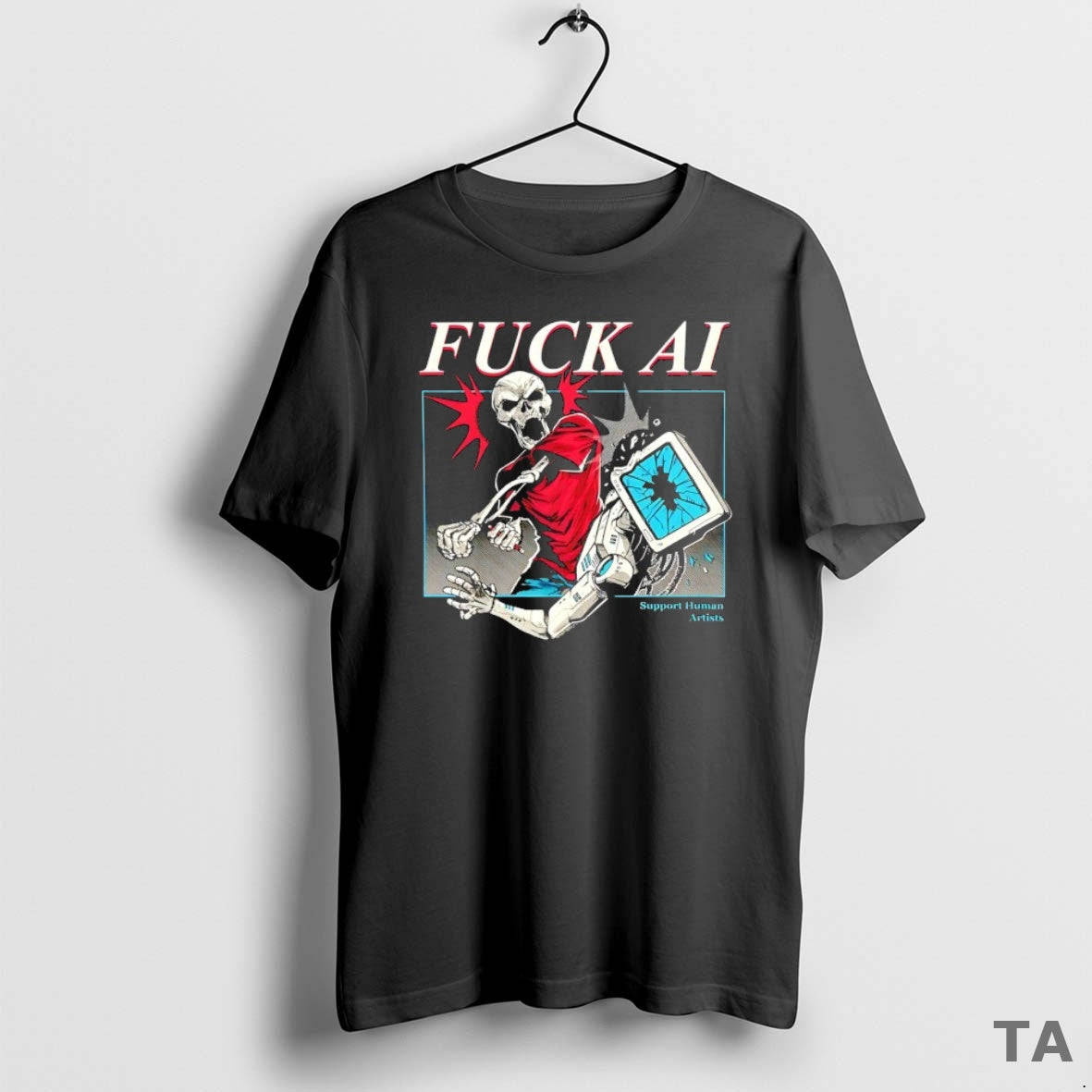 Top Fuck Ai Support Human Artists T Shirt Sweater Hoodie, Sweatshirt | PopFlextees.com