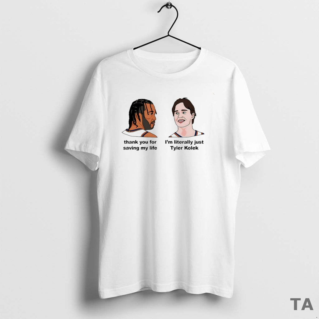 Top Jalen Brunson Thank You Saving My Life Im Literally Just Tyler Kolek Circle T-Shirts, Hoodie, Sweatshirt
