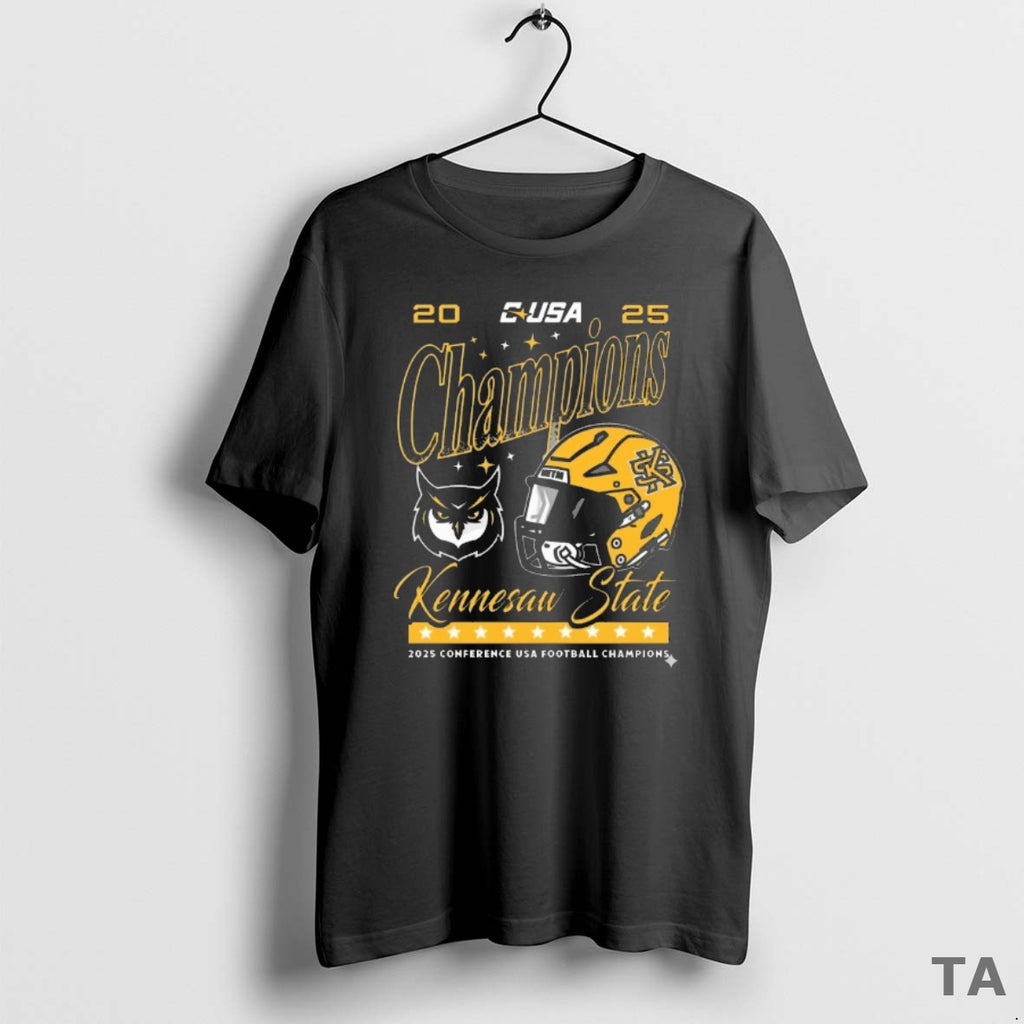 Top Ksu Kennesaw State Owls 2025 Conference Usa Football Champs Helmet T Shirt Sweater Hoodie, Sweatshirt | PopFlextees.com