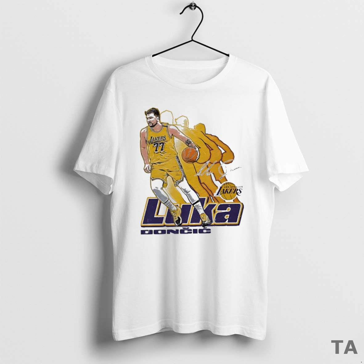 Top Luka Doncic Los Angeles Lakers Signature 77 Retro Vibe Graphic T Shirt Sweater Hoodie, Sweatshirt | PopFlextees.com
