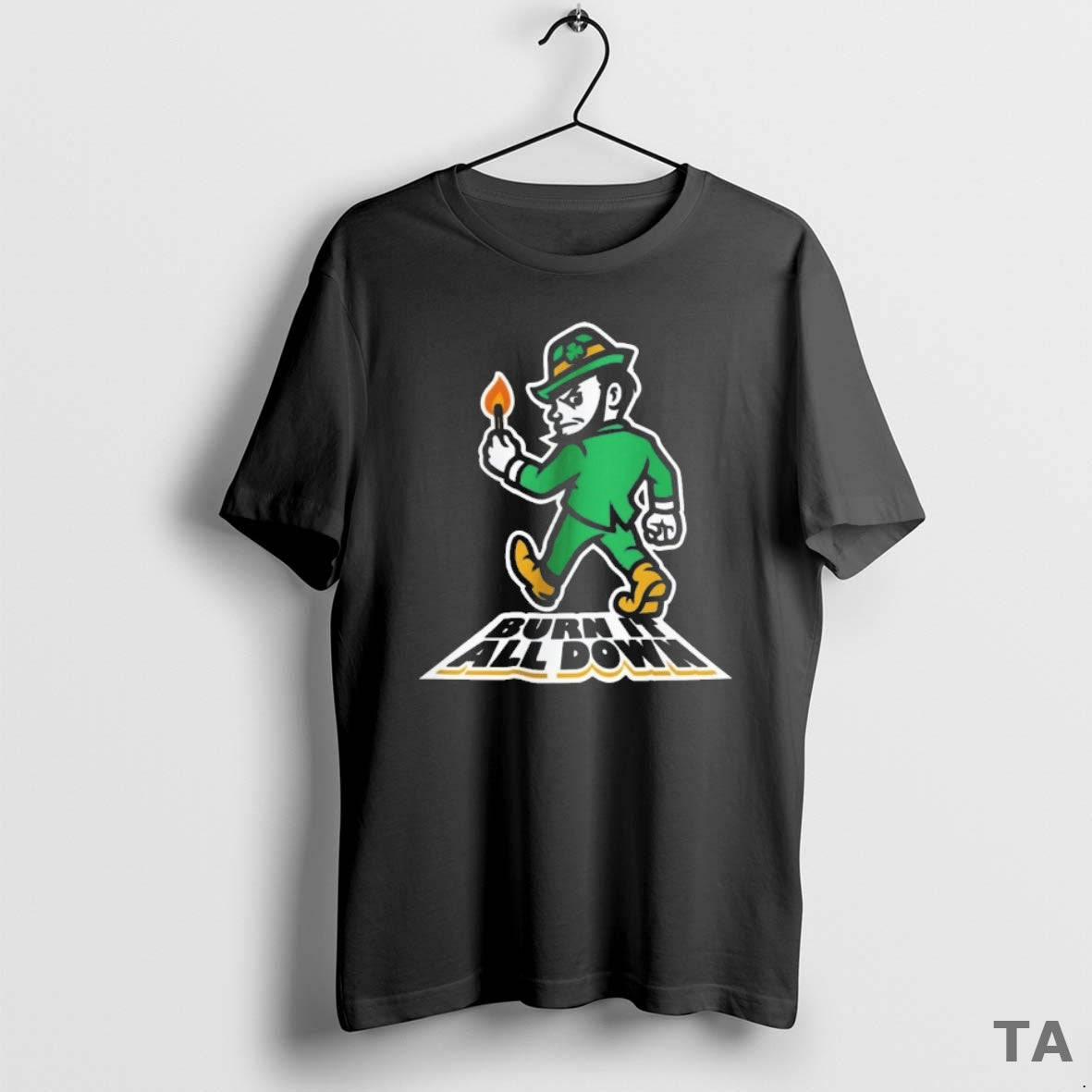 Top Notre Dame Fighting Irish Burn It All Down Mascot T Shirt Sweater Hoodie, Sweatshirt | PopFlextees.com