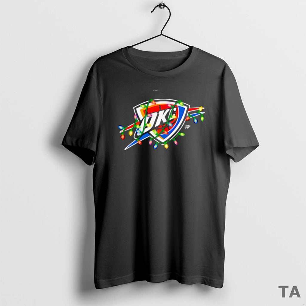 Top Oklahoma City Thunder Logo Lights Merry Christmas T Shirt Sweater Hoodie, Sweatshirt | PopFlextees.com