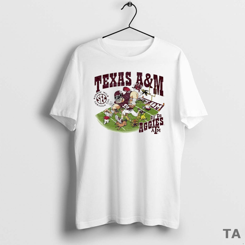 Top Runnin Wild Sec Cig Em Texas A And M Aggies Mascot Running Circle T-Shirts, Hoodie, Sweatshirt | PopFlextees.com