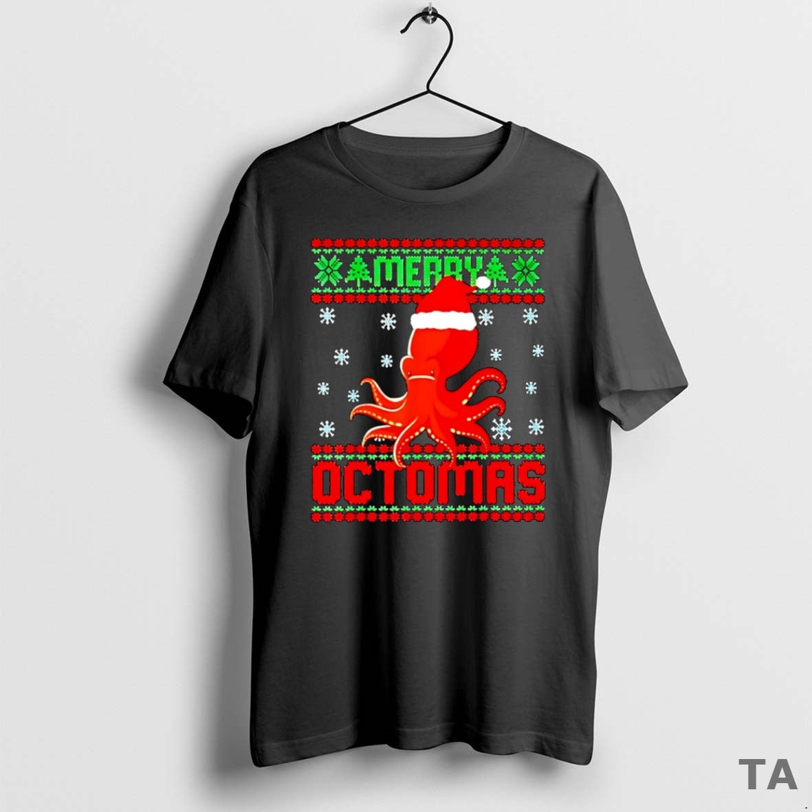 Top Santa Hat Octopus Merry Octomas Ugly Christmas T Shirt Sweater Hoodie, Sweatshirt | PopFlextees.com