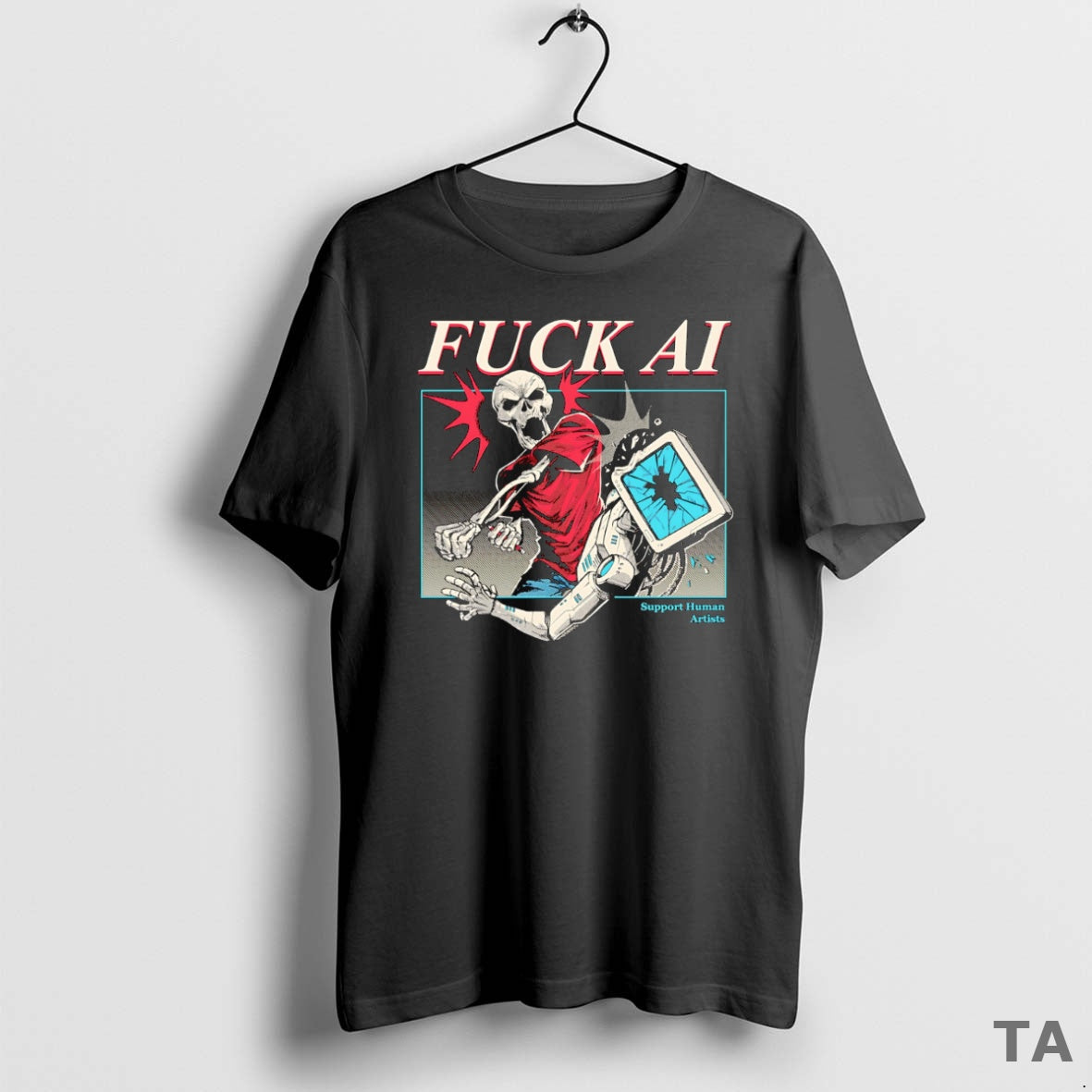 Top Skeleton Fuck Ai Support Human Artists T Shirt Sweater Hoodie, Sweatshirt | PopFlextees.com