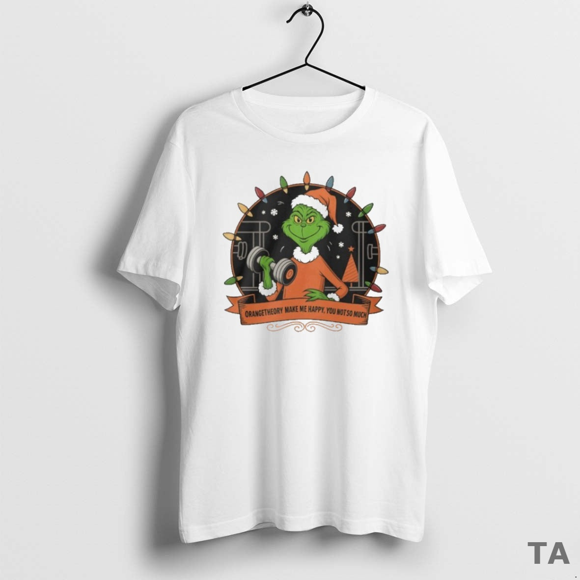 Top Grinch Santa Orange Theory Make Me Happy You Not So Much Christmas Lights T-Shirts, Hoodie, Sweatshirt | PopFlextees.com