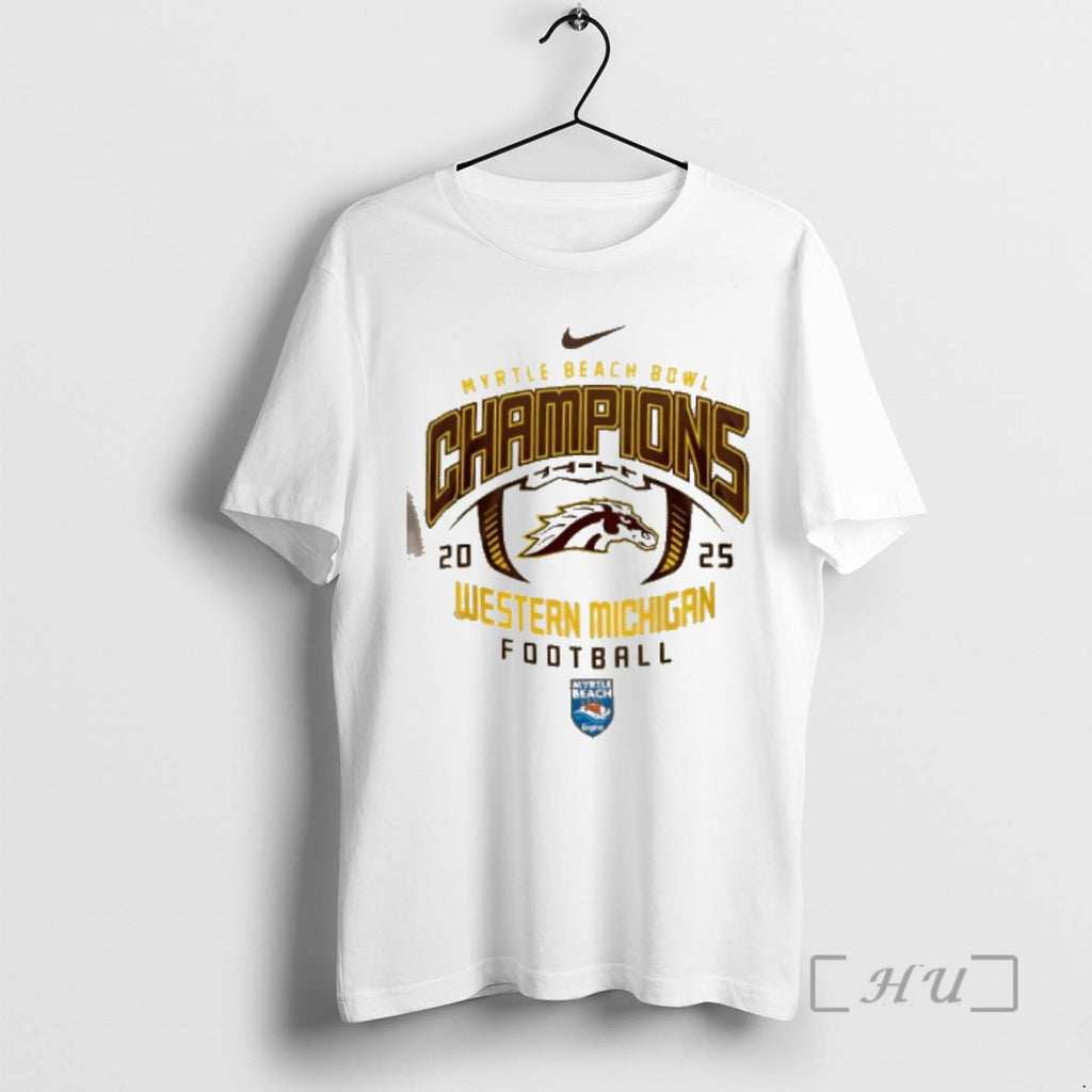 Trending 2025 Ncaa Myrtle Beach Bowl Champions Western Michigan Broncos 2 Sided Premium T Shirts Hoodie, Sweatshirt