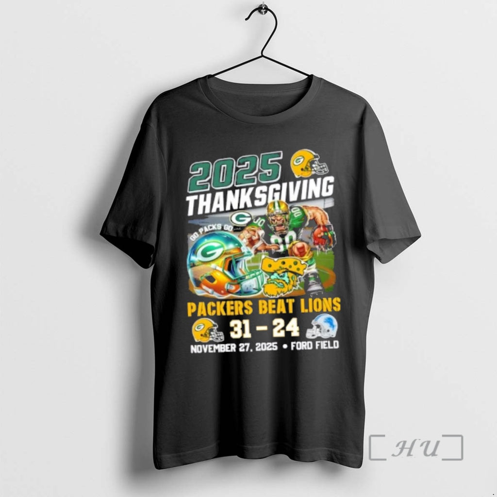 Trending 2025 Thanksgiving Green Bay Packers Beat Detroit Lions Ford Field Premium T Shirts Sweater Hoodie, Sweatshirt
