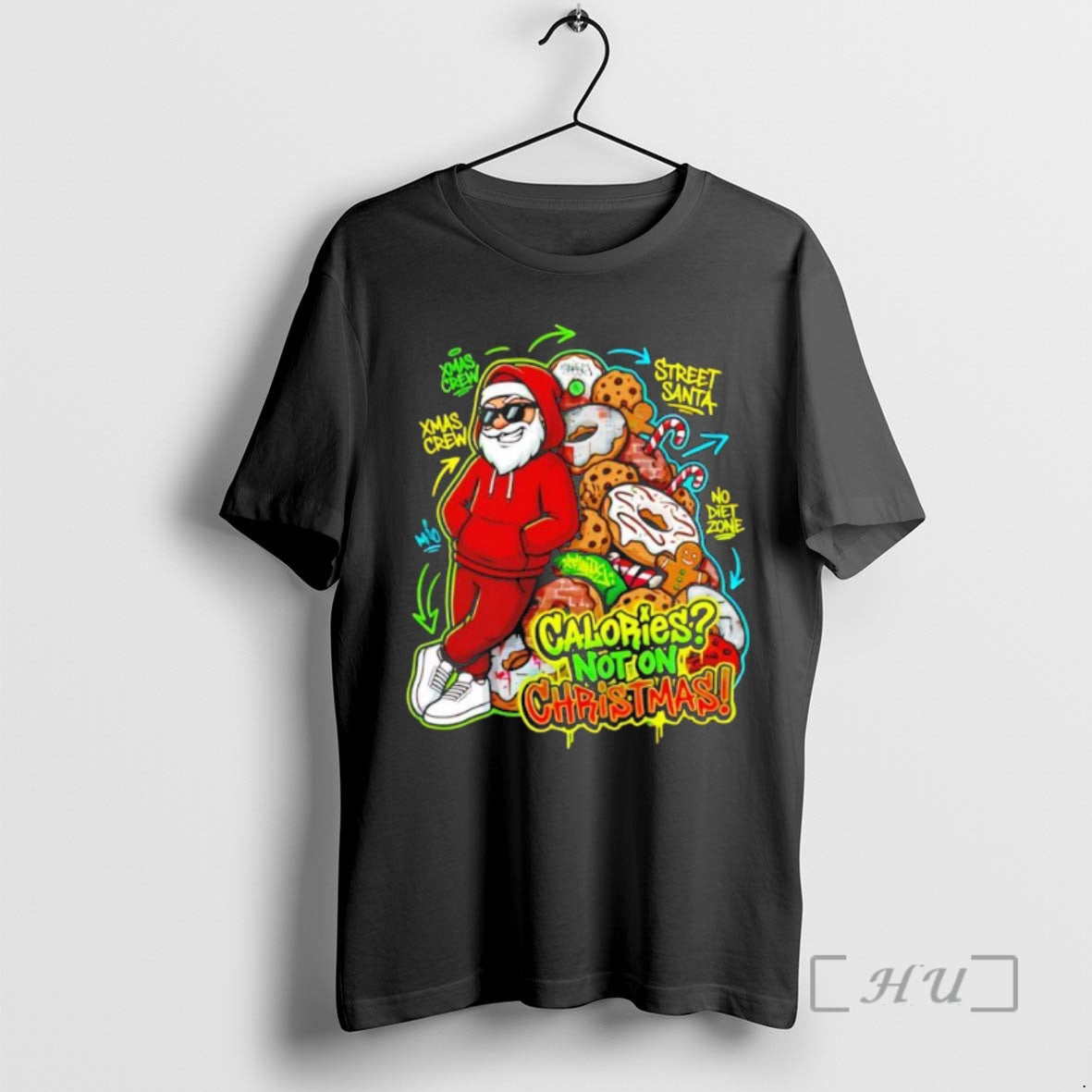 Trending Calories Not On Christmas Urban Streetwear Santa Black T-Shirts, Hoodie, Sweatshirt | PopFlextees.com