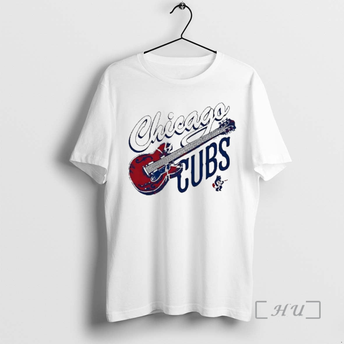 Trending Chicago Cubs Red Electric Guitar With Lightning Bolts And Small Bear Playing Music Premium T-Shirts, Hoodie,...