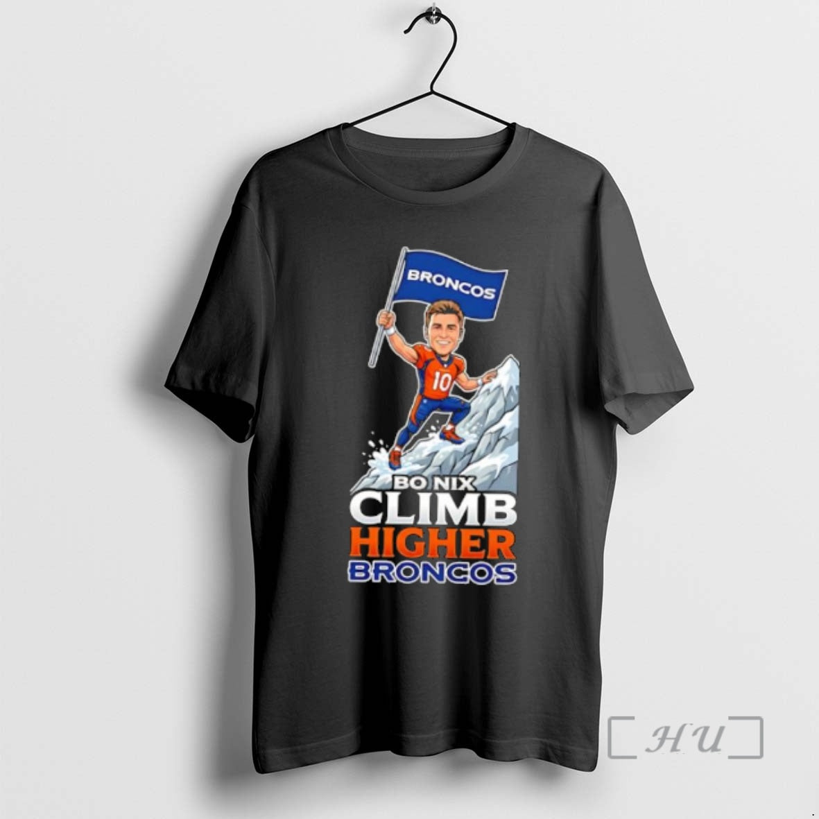 Trending Denver Bo Nix Climb Higher Football Cartoon Funny T-Shirts, Hoodie, Sweatshirt | PopFlextees.com