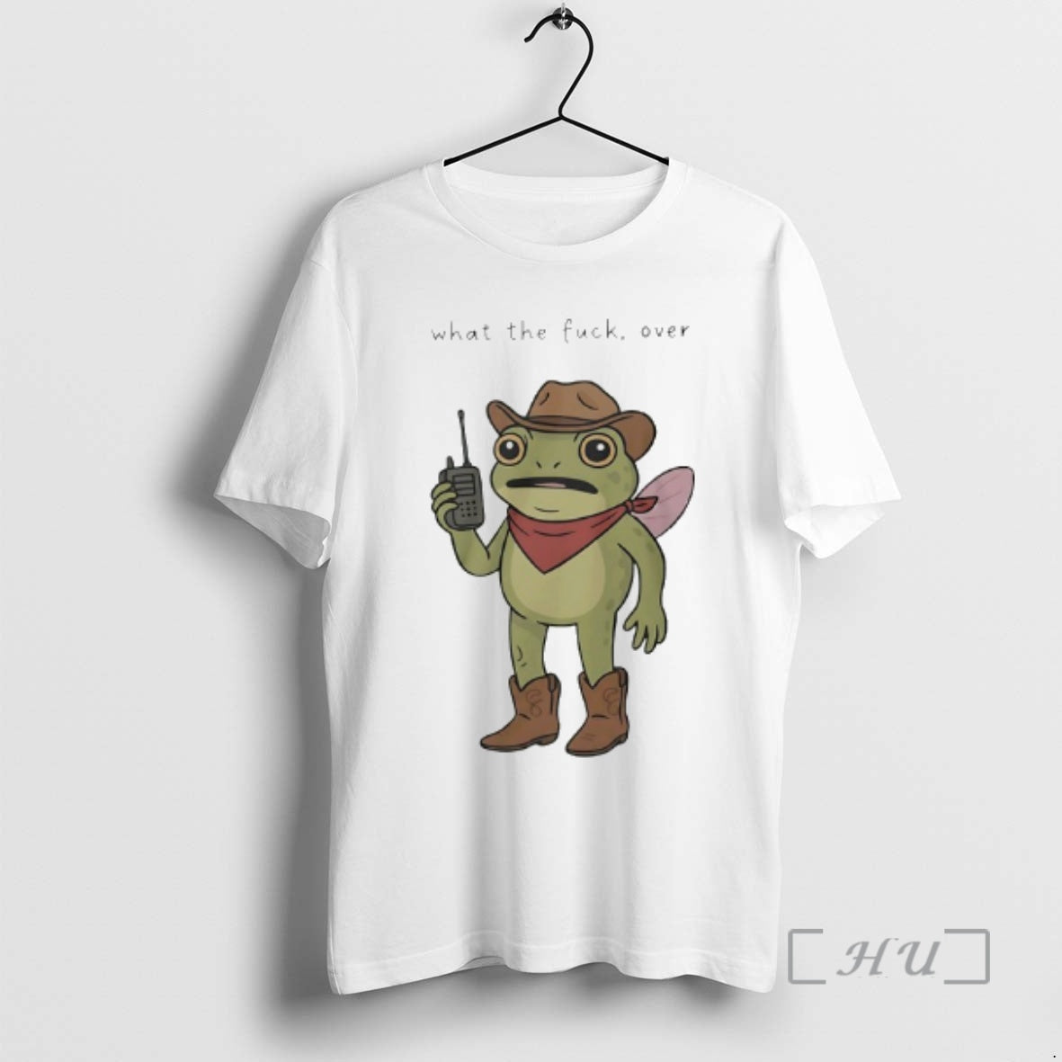 Trending Frog Cowboy Holding Walkie Talkie What The Fuck Over T-Shirts, Hoodie, Sweatshirt | PopFlextees.com