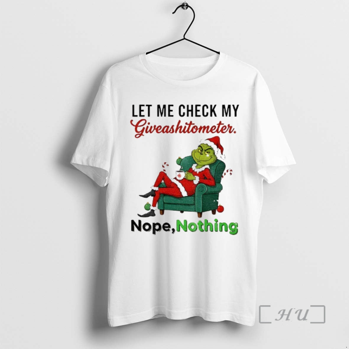 Trending Grinch Santa Let Me Check My Giveashitometer Nope Nothing Merry Christmas Premium T Shirts Hoodie, Sweatshirt