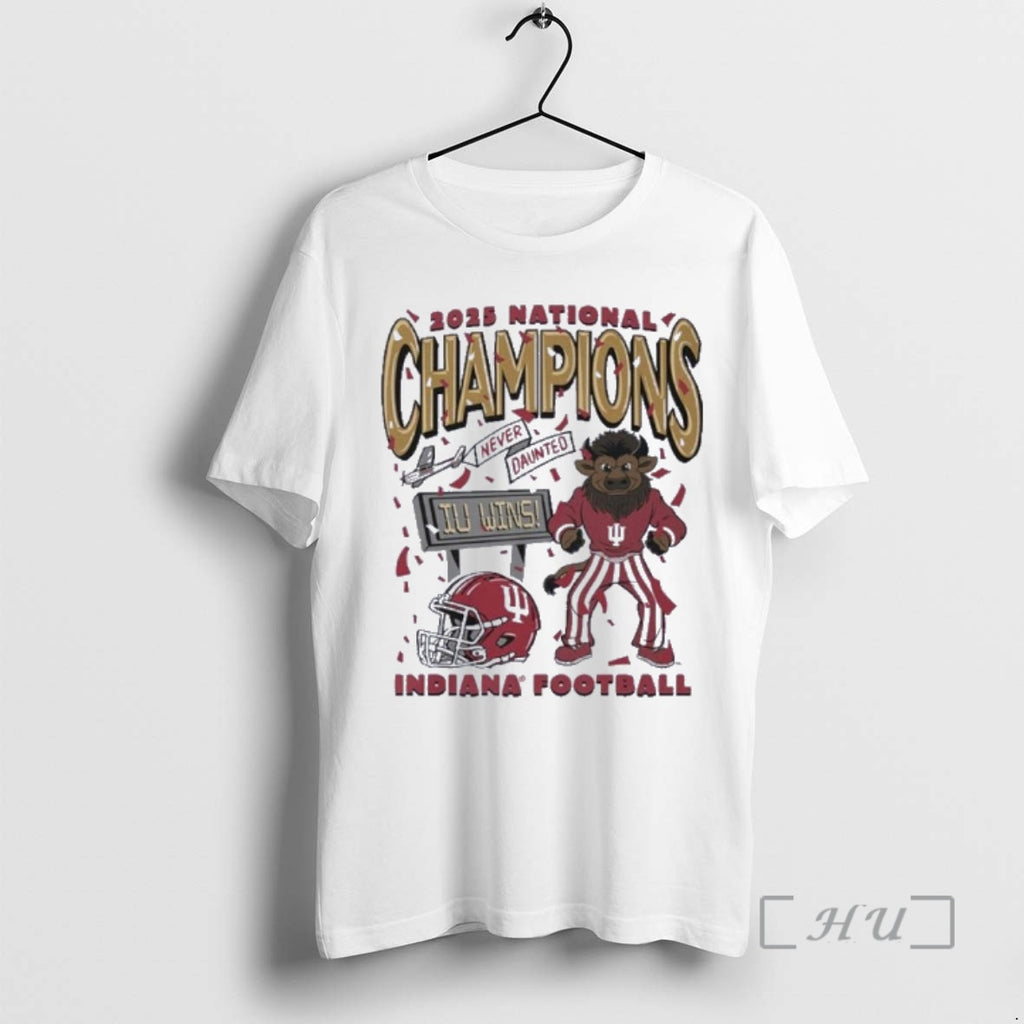 Trending Iu Football National Champions Mascot Never Daunted Confetti T-Shirts, Hoodie, Sweatshirt | PopFlextees.com