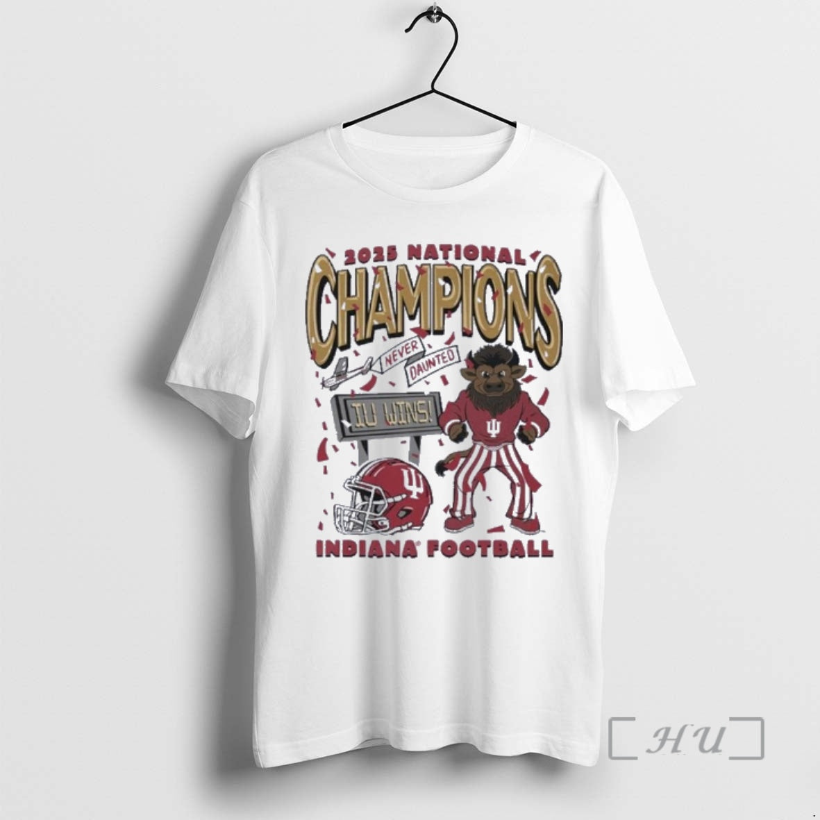 Trending Iu Football National Champions Mascot Never Daunted Confetti T-Shirts, Hoodie, Sweatshirt | PopFlextees.com