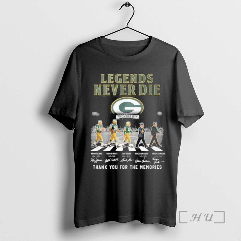 Trending Legends Never Die Green Bay Packers Abbey Road T-Shirts, Hoodie, Sweatshirt | PopFlextees.com
