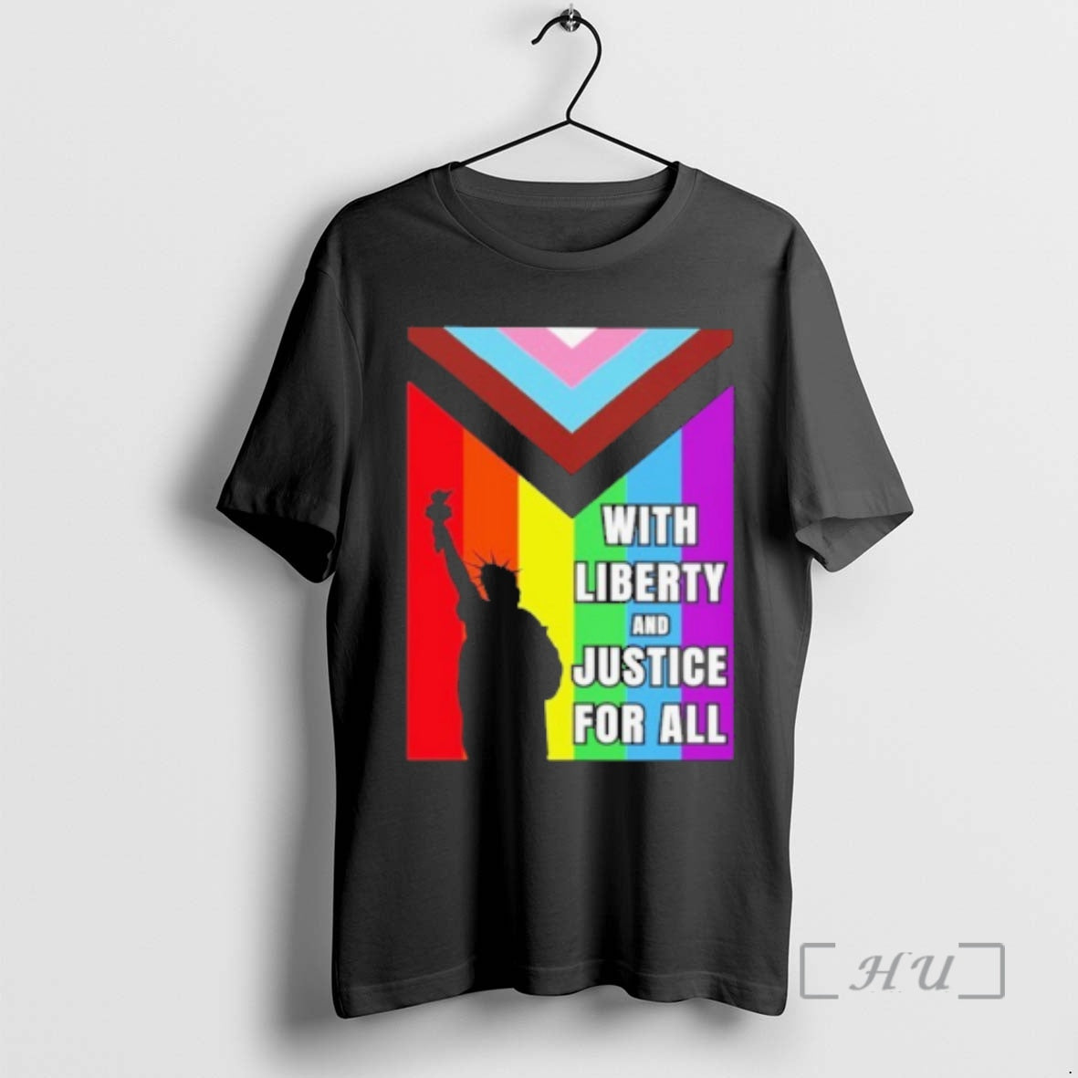Trending Liberty Of Statue With Liberty And Justice For All Pride Flag Premium T Shirts Hoodie, Sweatshirt | PopFlextees.com