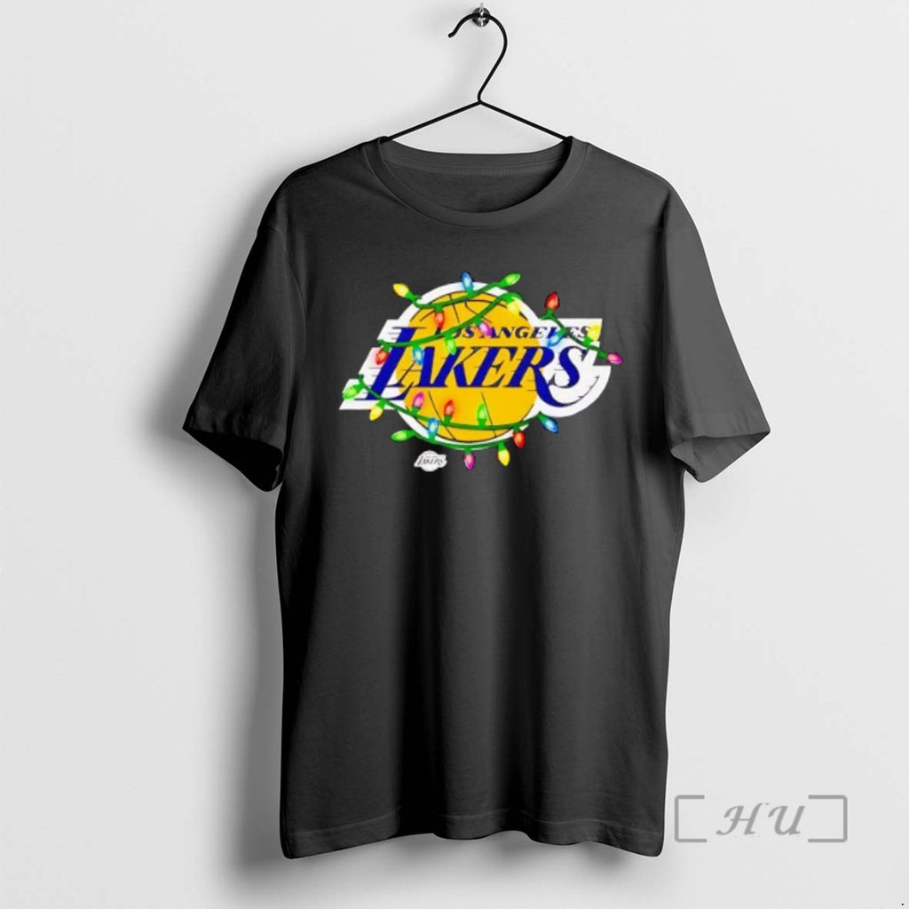 Trending Los Angeles Lakers Logo Lights Merry Christmas T-Shirts, Hoodie, Sweatshirt | PopFlextees.com