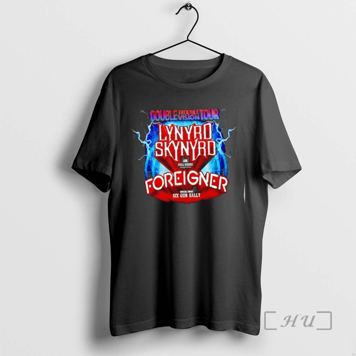 Trending Lynyrd Skynyrd Foreigner Double Trouble Vision Tour Hell House Six Gun Sally Premium T-Shirts, Hoodie, Sweatshirt