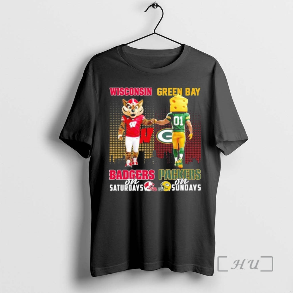 Trending Mascots Wisconsin Badgers On Saturday And Green Bay Packers On Sundays Premium T Shirts Hoodie, Sweatshirt
