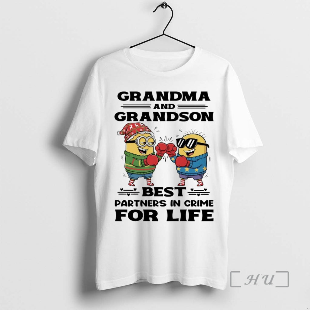 Trending Minions Grandma And Grandson Best Partners In Crime For Life Premium T Shirts Sweater Hoodie, Sweatshirt