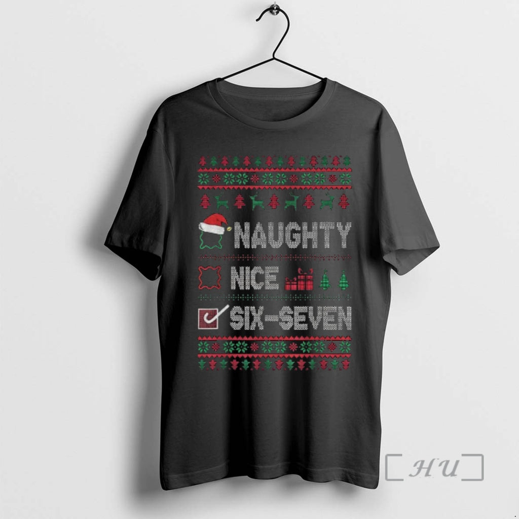 Trending Naughty Nice Six Seven Meme Santa Merry Christmas T-Shirts, Hoodie, Sweatshirt | PopFlextees.com