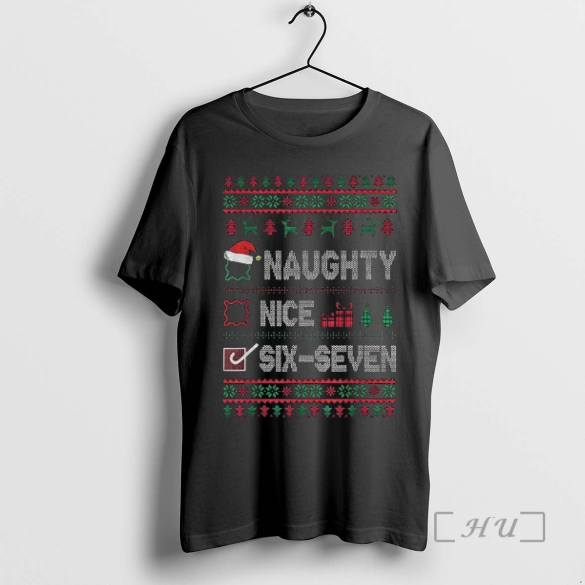 Trending Naughty Nice Six Seven Meme Santa Merry Christmas T-Shirts, Hoodie, Sweatshirt | PopFlextees.com