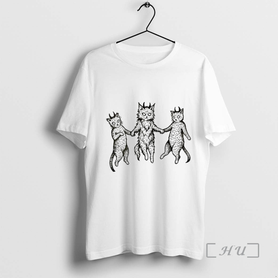 Trending Occult Devil Cat Goblincore Linocut Funny Meme T-Shirts, Hoodie, Sweatshirt | PopFlextees.com