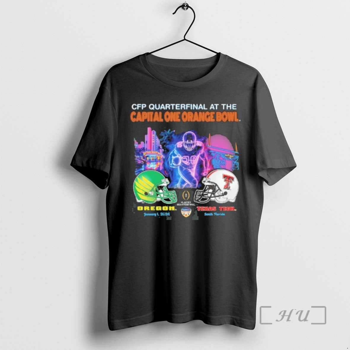 Trending Oregon Vs Texas Tech 2026 Cfp Orange Bowl Art Deco Game Premium T Shirts Hoodie, Sweatshirt | PopFlextees.com