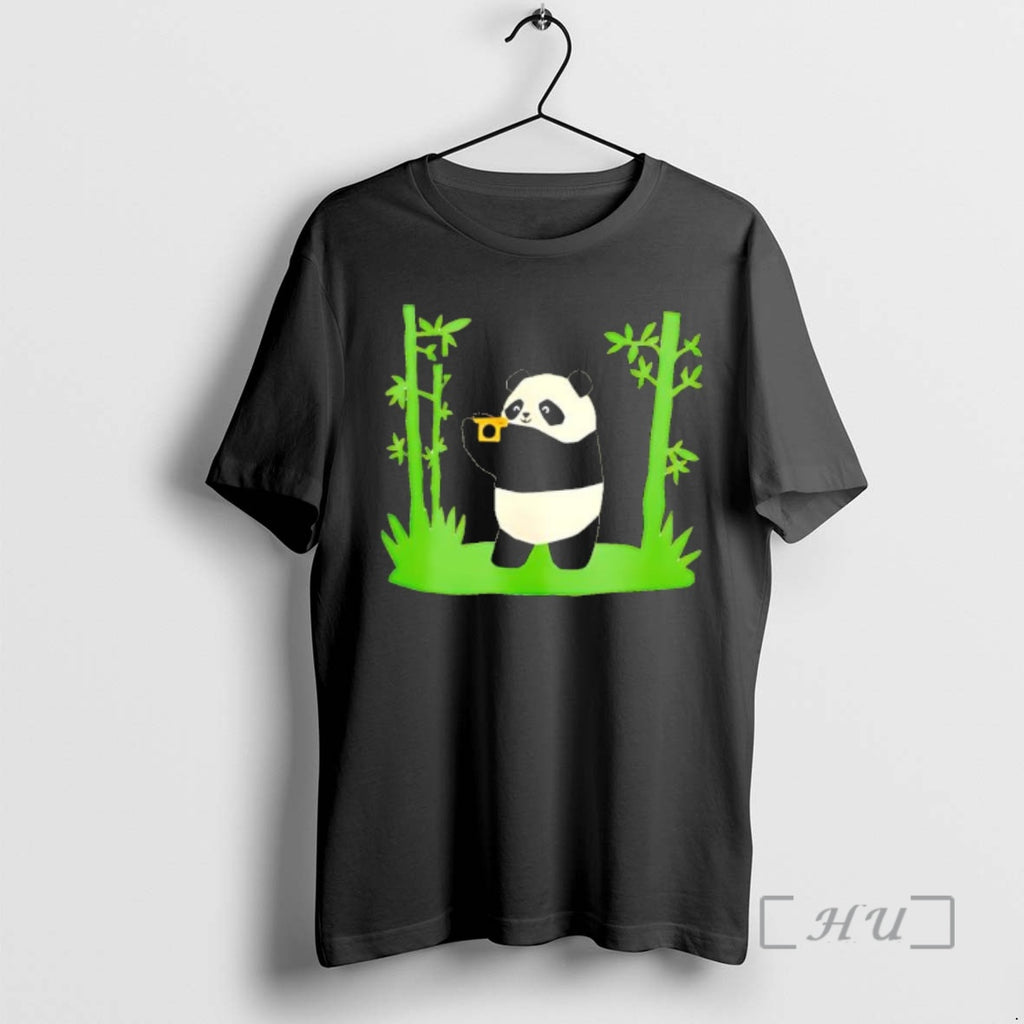 Trending Panda Holding The Camera Cartoon Black T-Shirts, Hoodie, Sweatshirt | PopFlextees.com