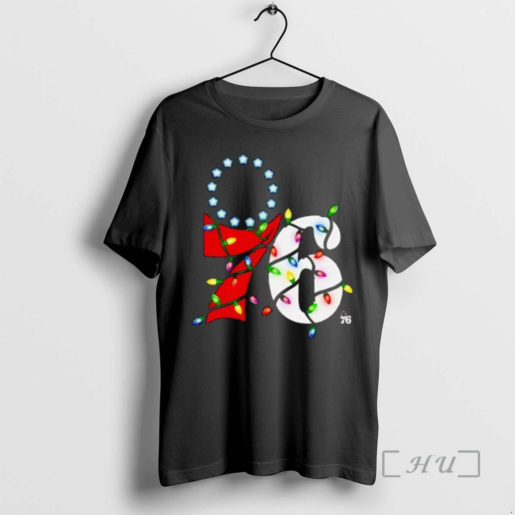 Trending Philadelphia 76ers Logo Lights Merry Christmas T-Shirts, Hoodie, Sweatshirt | PopFlextees.com