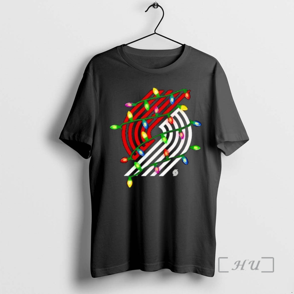 Trending Portland Trail Blazers Logo Lights Merry Christmas T-Shirts, Hoodie, Sweatshirt | PopFlextees.com