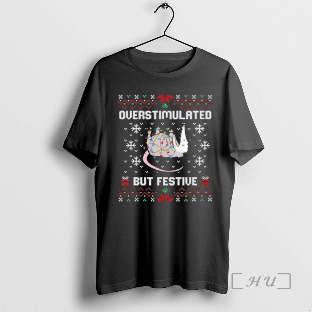 Trending Possum Overstimulated But Festive Ugly Christmas Sweat T-Shirts, Hoodie, Sweatshirt | PopFlextees.com