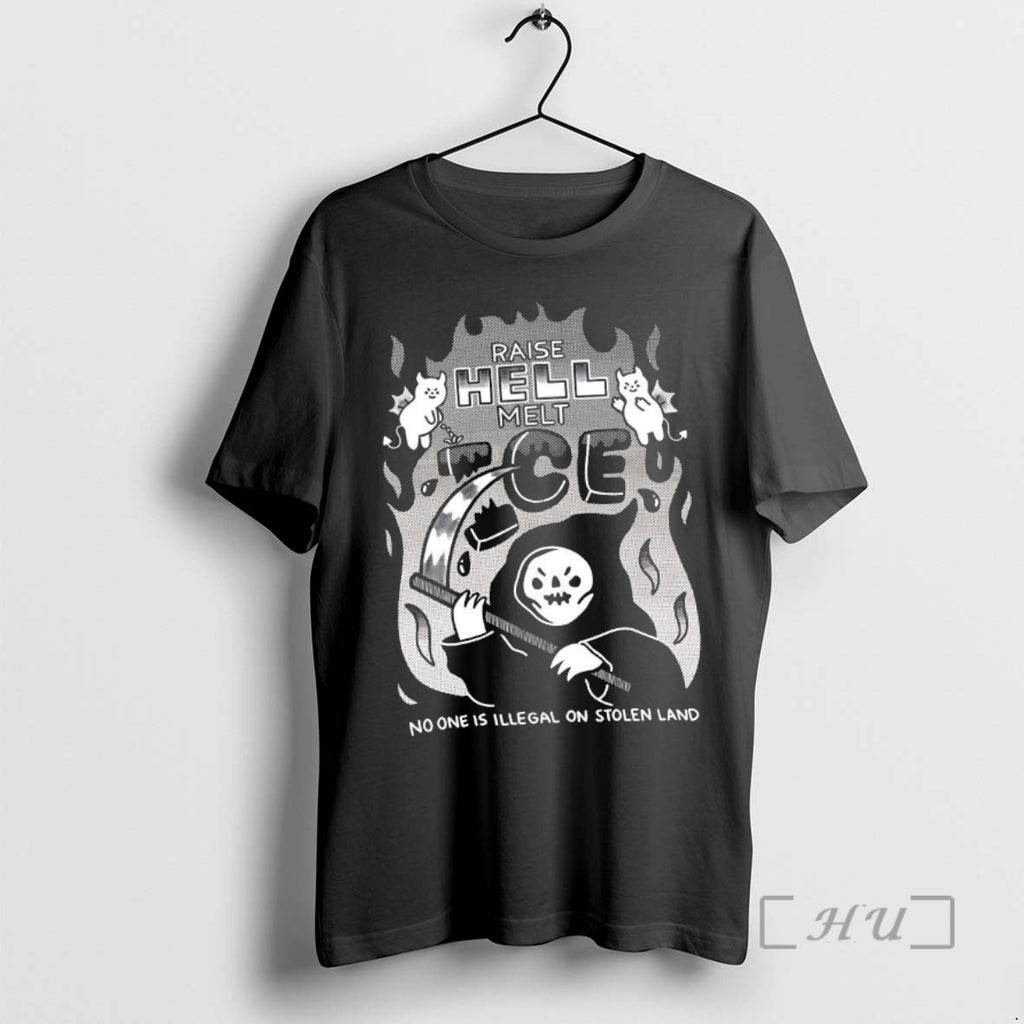 Trending Raise Hell Melt Ice No One Is Illegal On Stolen Land Cartoon Premium T-Shirts, Hoodie, Sweatshirt | PopFlextees.com