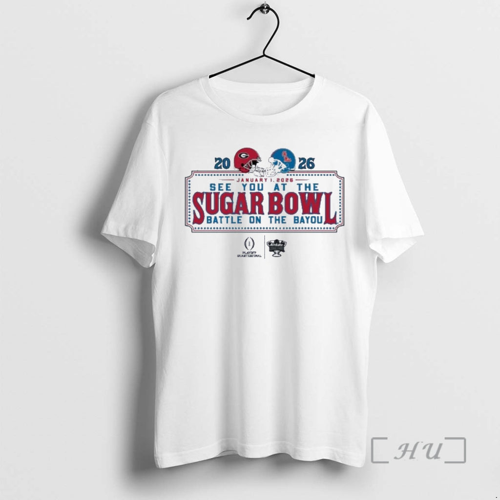 Trending See You At The Sugar Bowl Dueling Helmet 2026 Georgia Vs Ole Miss Premium T-Shirts, Hoodie, Sweatshirt